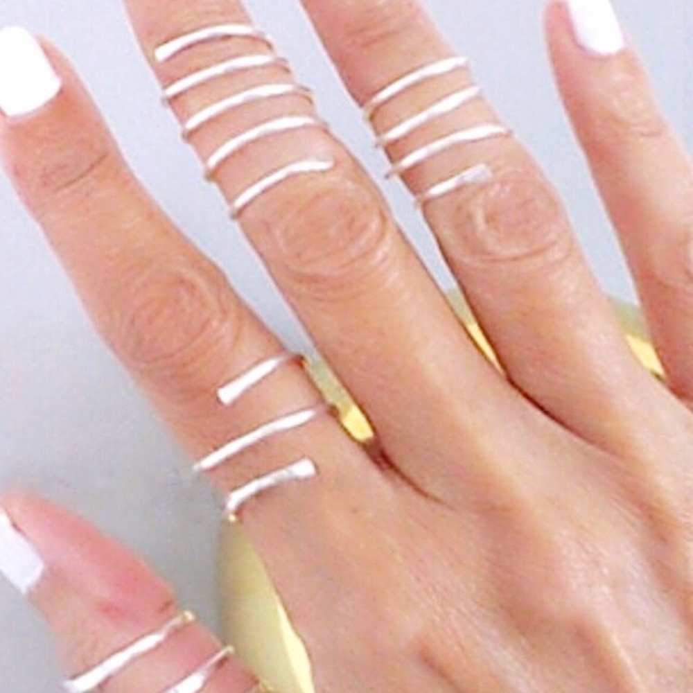 •Set Of 3• Silver Boho Spiral Wrap Rings•